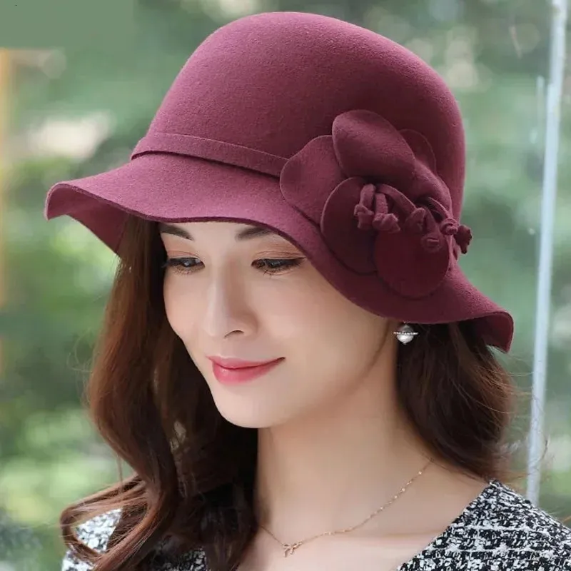 Chapeau d'hiver pour femmes des années 1920 Gatsby Style fleur chaud laine chapeau hiver casquette dame fête chapeaux Cloche Bonnet Femme asymétrique Fedoras 240126