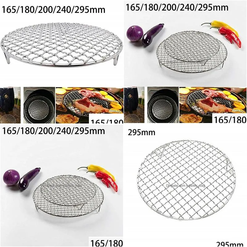 Bbq Tools Accessories Stainless Steel Round Grill Mesh Home Roast Net Thicken Nonstick Pizza Pan Baking Tray Kitchen Barbecue Tool Dhfdg