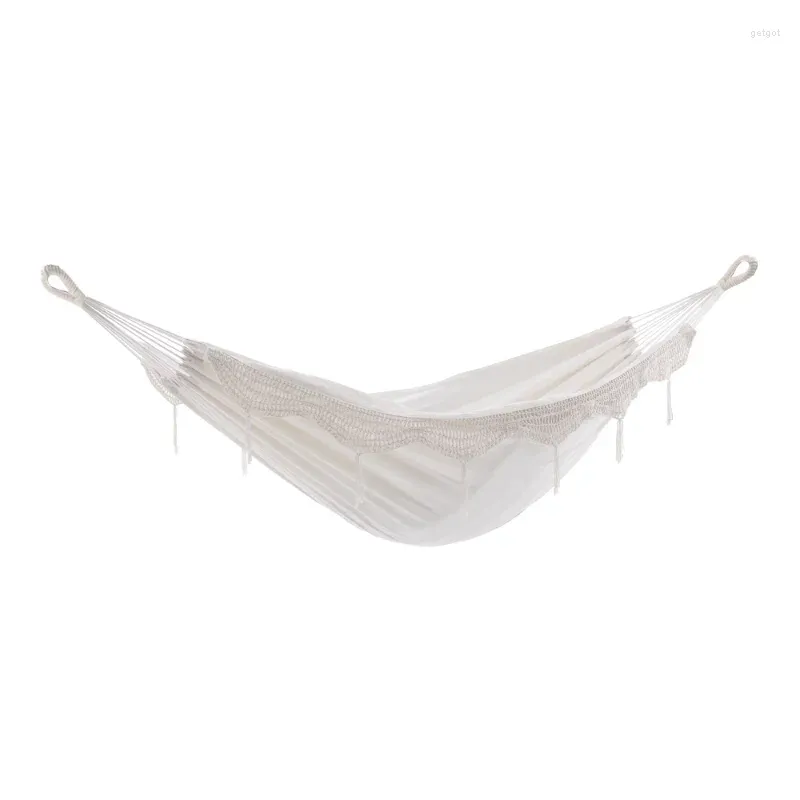 Camp Furniture Brazilian Style Hammock - Double (Natural With Fringe) Camping Chair Outdoor