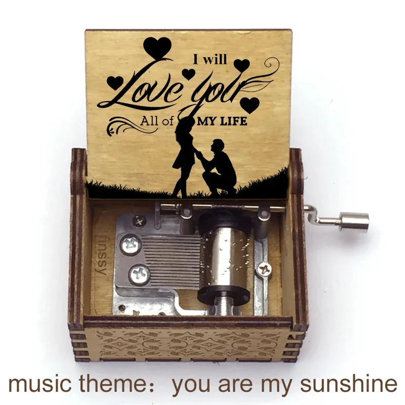 Stampa citazioni d'amore You Are My Sunshine a tema musicale carillon in legno fatto a mano fidanzata moglie regalo di anniversario di compleanno 240118