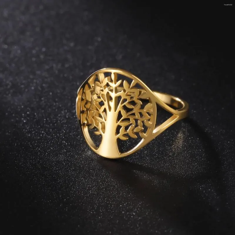 Cluster Rings Tree of Life Ring for Women Viking Amulet Hollow Rostfritt stål Guldfärg Finger vintage smycken födelsedagspresent grossist