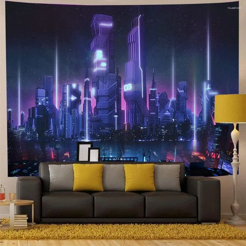 Tapissries Fantasy Punk Neon Streetcape Futuristic Tapestry Wall Hanging CityScape filt Art Bedroom Home Living Room Dorm