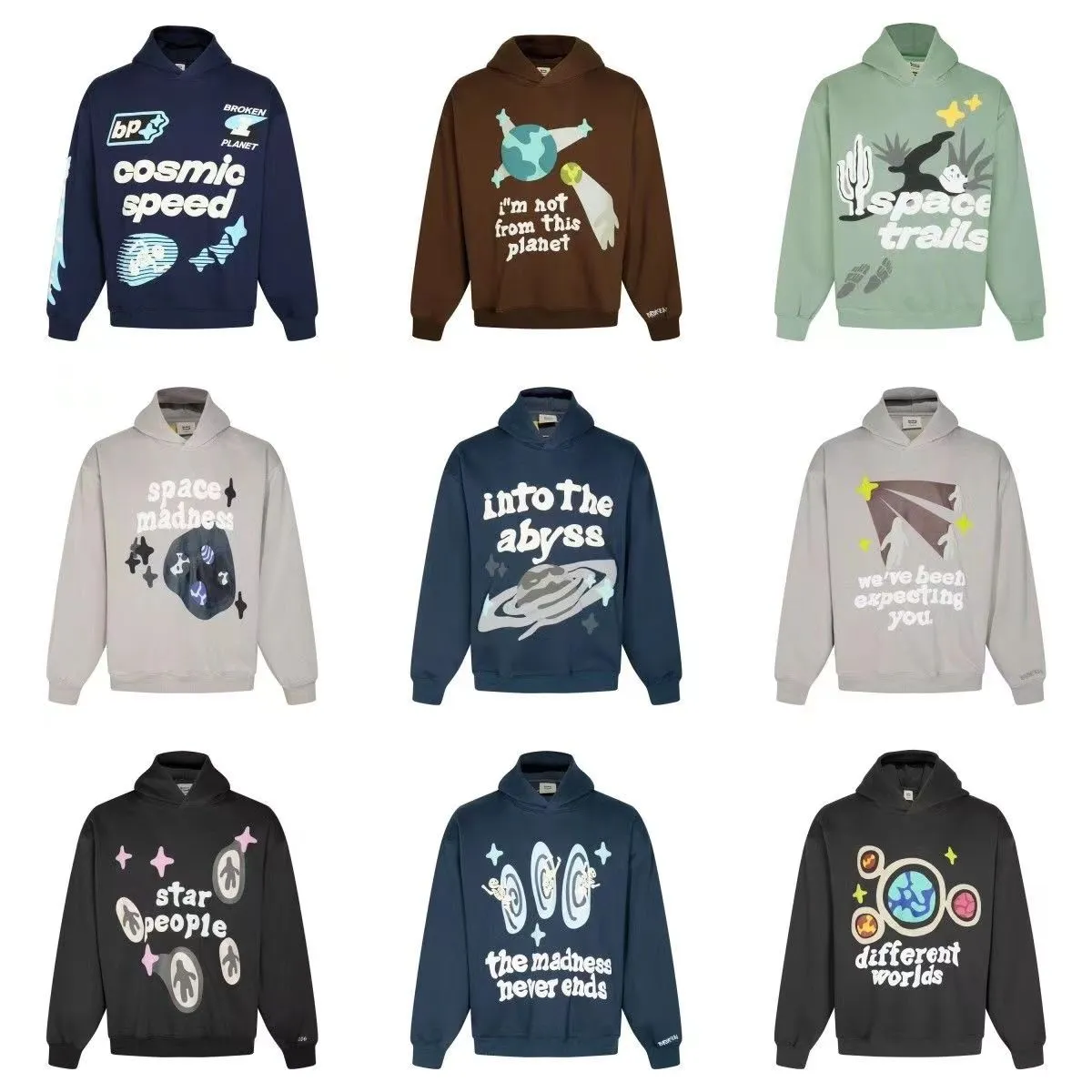 Broken Planet Hommes Sweat à capuche Mens Designer Sweats à capuche Costume Sweat-shirt Pure Coton Lettre Amoureux imprimés Mêmes vêtements Tailles européennes et américaines