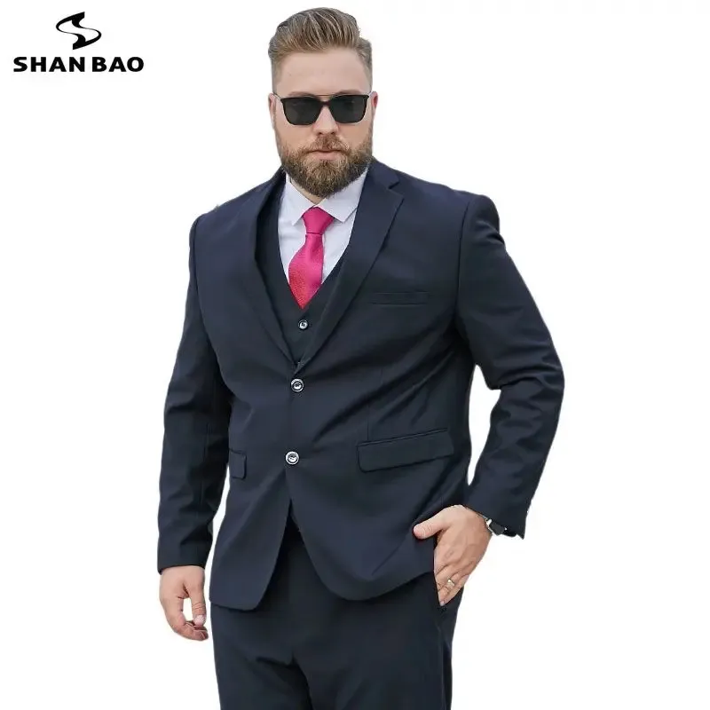 SHAN BAO plus size L9XL loose suit autumn classic brand business casual young men's banquet wedding suit navy black blue 240125