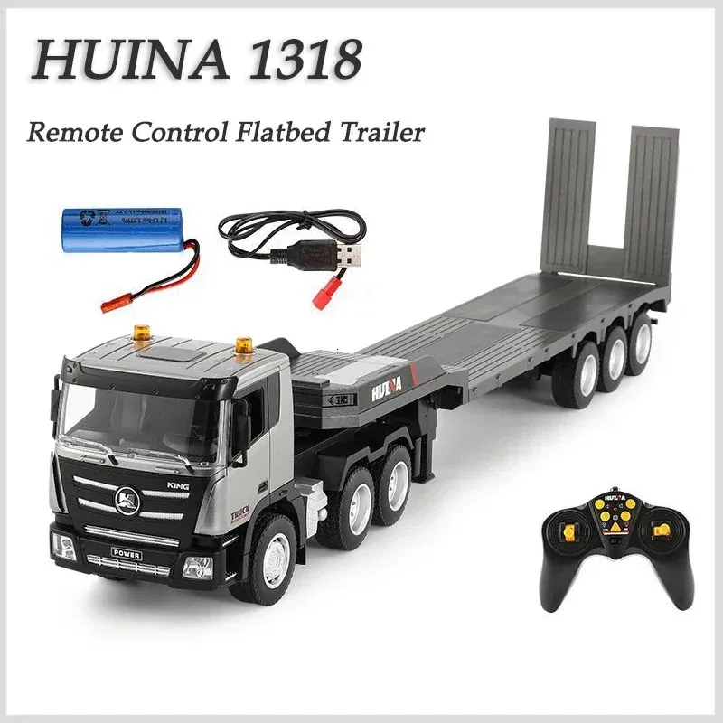 Huina 1318 1 24 RC Trailer Truck Tractor 2.4G Fjärrkontroll Konstruktion Radiokontroll Flatbed RC Car Toys for Boys Kids Gifts 240122