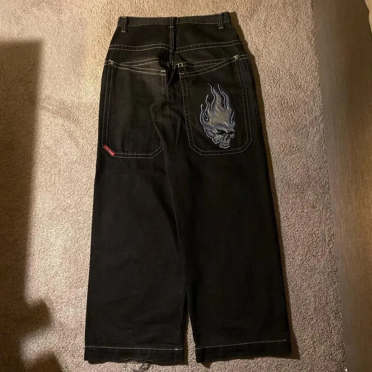 Streetwear JNCO Jeans Y2K Harajuku Hip Hop Blue Flame Skull Streetwear JNCO Jeans Y2K Harajuku Hip Hop Blue Flame Skull