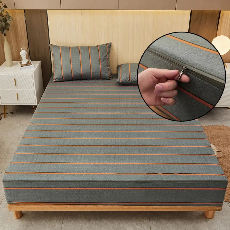Funda de colchón impermeable impresa con cremallera Sábana ajustable de cama todo incluido de 6 caras Protector de colchón transpirable extraíble 240129