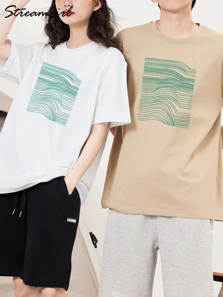 Básico solto listrado manga curta camisetas gráficas mulheres verão topos oversize camiseta de algodão feminino gráfico tshirts das mulheres verde 240118