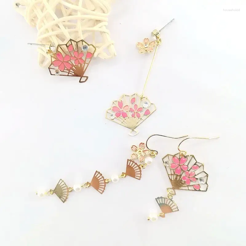Dangle Earrings 10 Pair / Lot Wholesale Fashion Jewelry Metal Enamel Epoxy Aesthetic Cute Sakura Flower Fan For Women