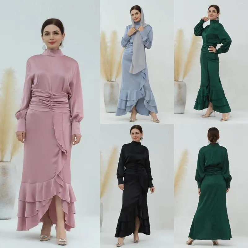 Ubranie etniczne Bliskiego Wschodu Arabska Prezent Muzułmańska wysoka szyja plisowana islamska talia owinięta i szczupła sukienka Kimono