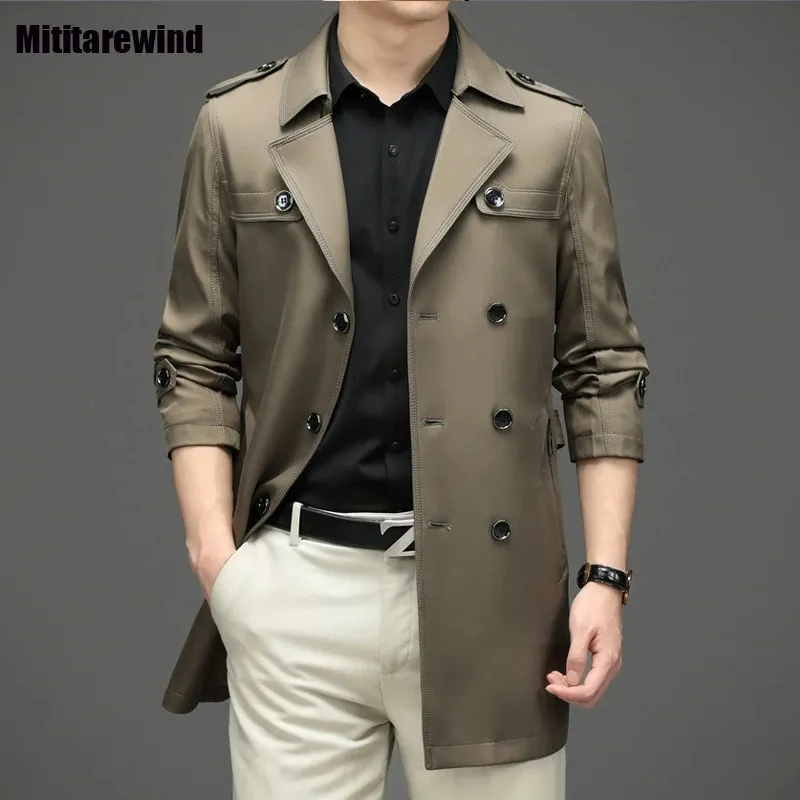 Gabardina de estilo británico para hombre, chaqueta informal de negocios de longitud media con cuello de traje, chaqueta M-4XL de gran tamaño para hombre de alta calidad 240124
