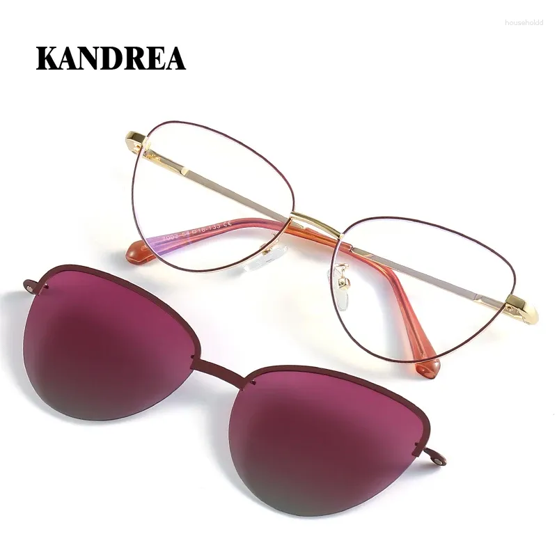 Lunettes de soleil Cadres KANDREA Vintage Cat Eye Femmes Homme 2 en 1 Lunettes polarisées Optique Myopie Aimant Lunettes de Prescription Cadre 7003