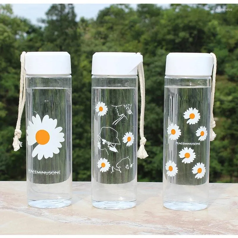 Bouteilles d'eau 500 ml Daisy en plastique bouteille transparente sans BPA Sports de plein air tasse tasse étudiant Portable avec corde