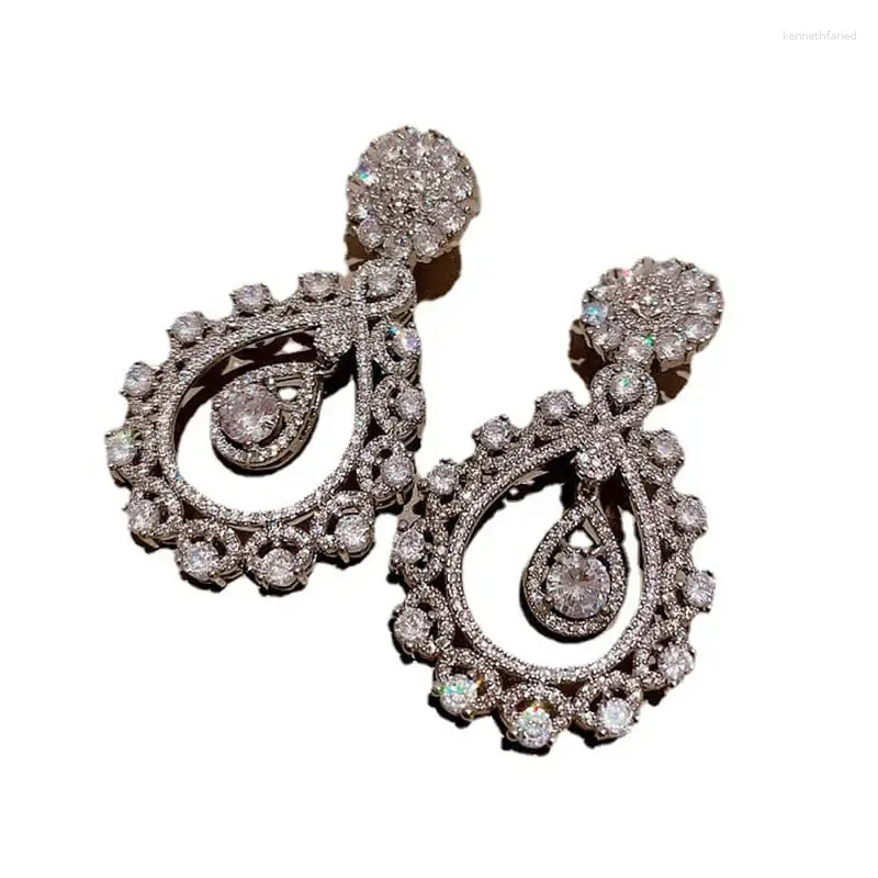 Dangle Earrings EVACANDIS Teardrop Lace Flower Crystal Handmade Gold Plated Drop For Women Zircon S925 Sterling Silver Needle
