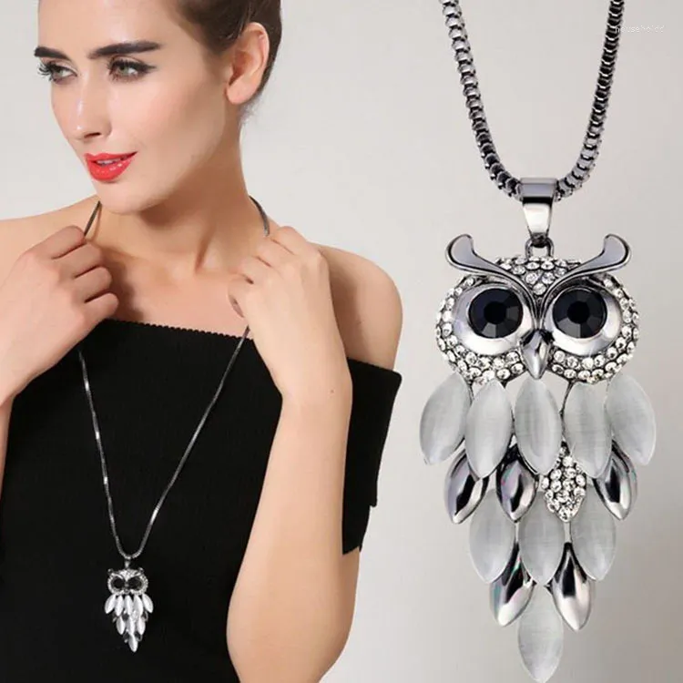 Pendant Necklaces 2024 Fashion Black Color Owl Necklace For Women Choker Girls Pendants Long Chain Sweater Bijoux Jewelry