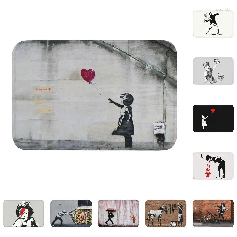 Carpets Banksy Balloon Girl Front Door Floor Entrance Mat Indoor Kitchen Bathroom Doormat Balcony Carpet Rug Toilet Living Room Footpad