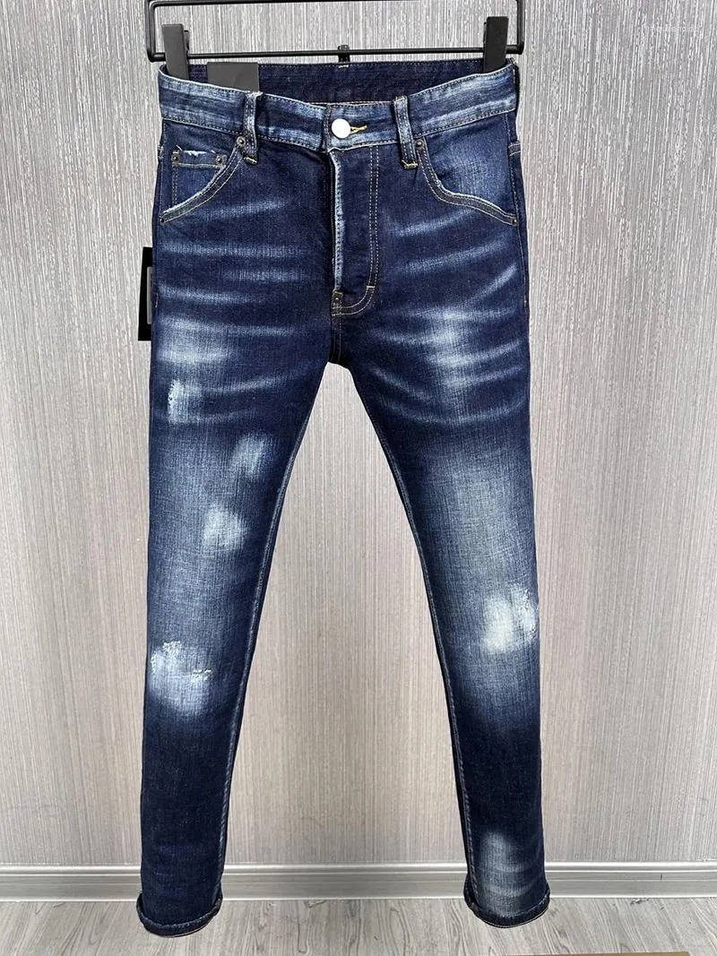 Jeans masculinos ícone marca dsq homens jenas calças jeans azul dsq2 coolguy impresso listra buraco calças retas slim europa pant 890