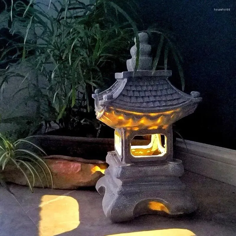 Estatuetas decorativas para a lanterna solar de lanterna de lanterna Buda estátua de Buda Interior/Externa Zen asiática Decoração para paisagem Patio Patio Porch Art