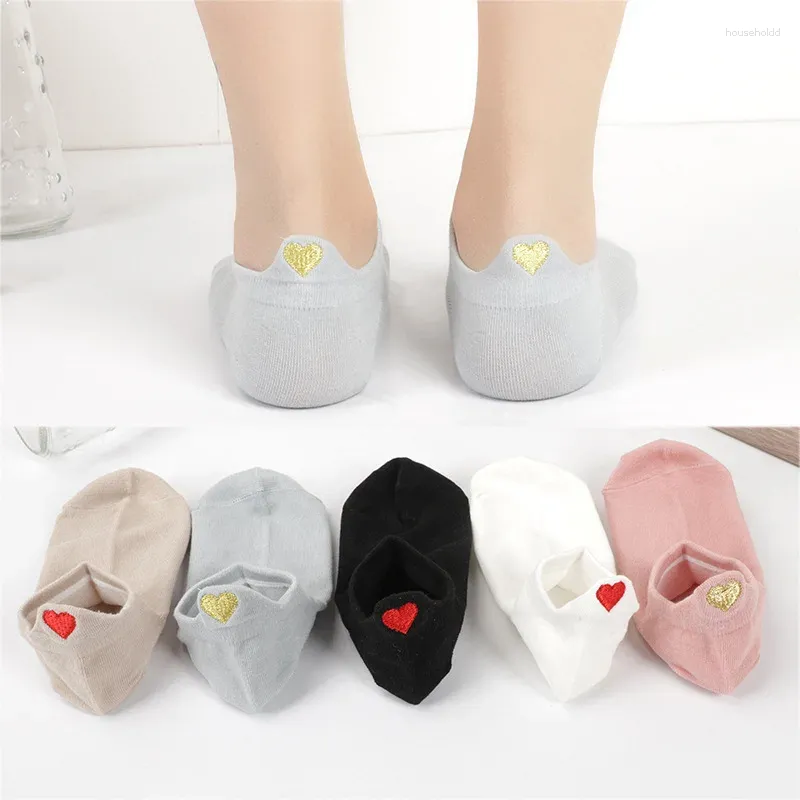 Femmes chaussettes mignon broderie amour coeur mode talon drôle avec paillettes rouge cheville courte Sokken livraison directe