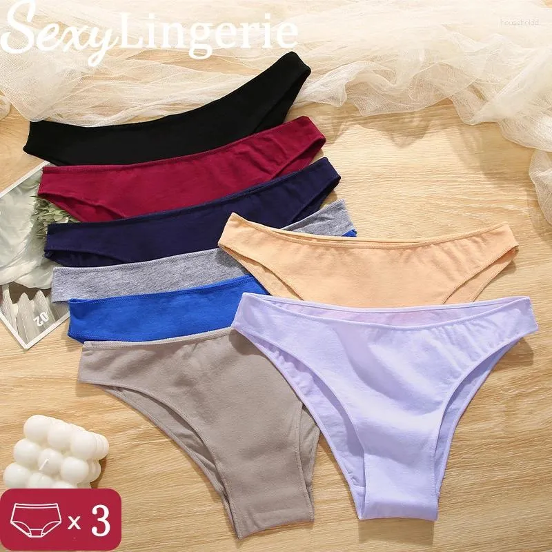 Kadın Panties 3pcs/Set Kadınlar Pamuk Düşük Bel Kılavuzu Yumuşak iç çamaşırlar Basit Spor Nefes Alabaç Donumlar Düz Renkli Kadın İç Çamaşırı