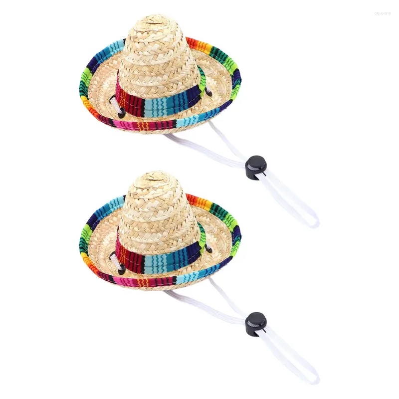 Dog Apparel Hawaiian Costume Pet Straw Hats Adjustable Chin Strap Cute Sun Hat Funny Mexican Party Po Prop Sombrero