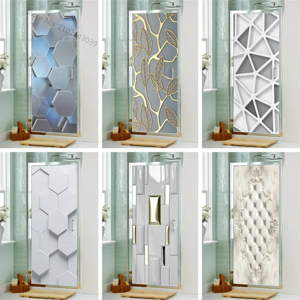 3D Simulation Door Sticker Geometric Wardrobe Renovation Refrigerator Stickers Bedroom Living Room Wall Sticker Door Wallpaper 240118