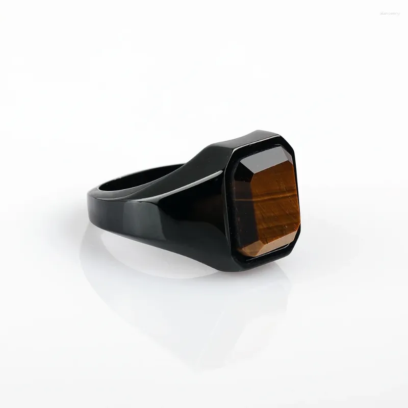 Cluster-Ringe Stilvolles Siegel für Männer Männlicher Pinky-Ring mit schwarzem Quadrat CZ-Stein Goldfarbe Edelstahl Metallschmuck US-Größe