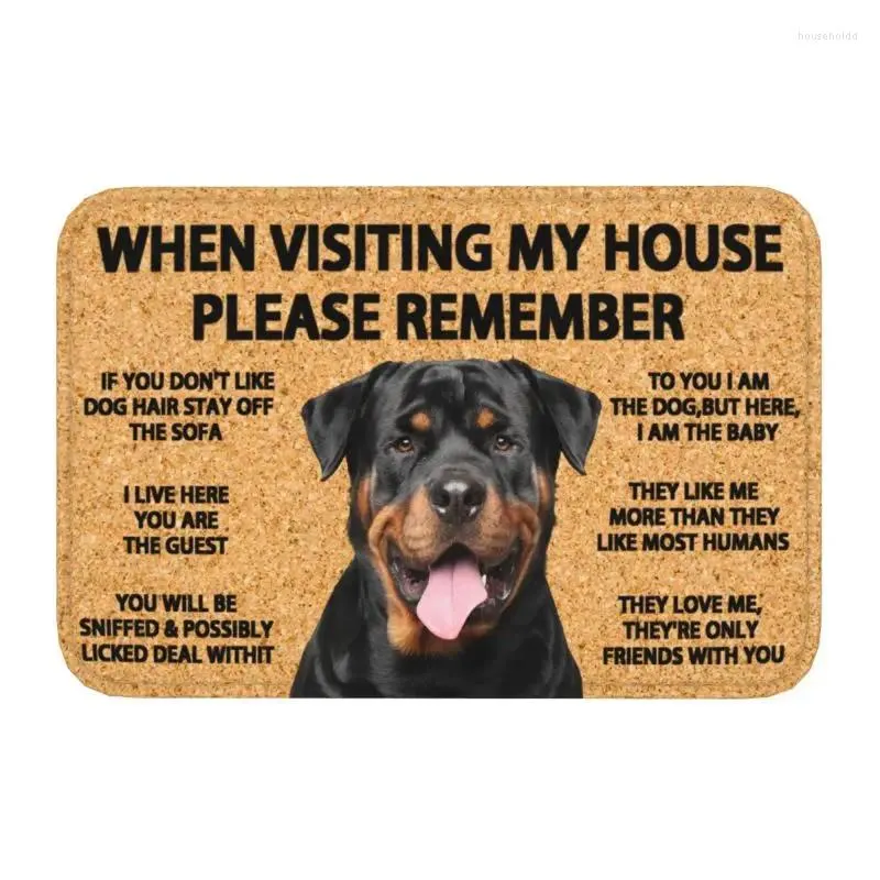 Alfombras Por favor recuerde Rottweiler Perros Reglas de la casa Puerta delantera Mat Antideslizante Interior Impermeable Felpudo Piso Baño Entrada Alfombra Alfombra