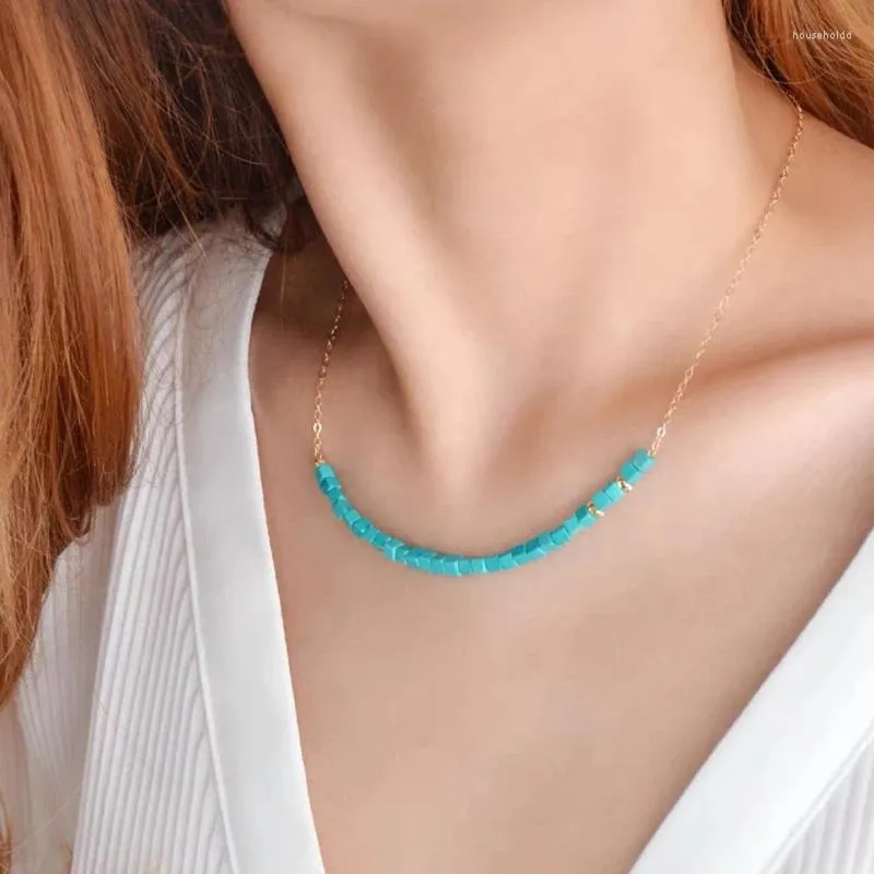 Zincirler 2024 Turkuaz Kolye Doğal Taşlar Boncuklu 14K Altın Dolu Collier Femme Kadınlar Eşsiz Vintage