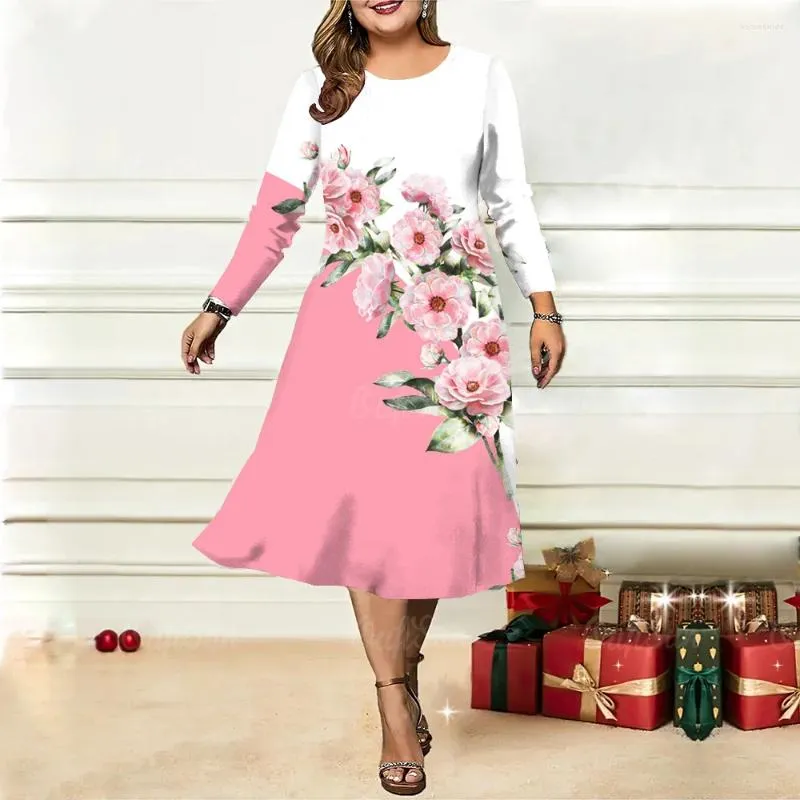 Casual Dresses Elegant Dress For Women Patchwork Floral Pattern Imitation Cotton Winter Fashion Long Sleeve Pullovers Female Party Dresse