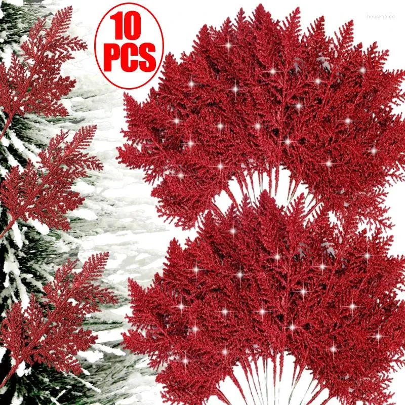 Fiori decorativi 10/5 pezzi Natale glitter rami di pino artificiale albero di natale ghirlanda ornamento appeso pianta finta fiore casa anno
