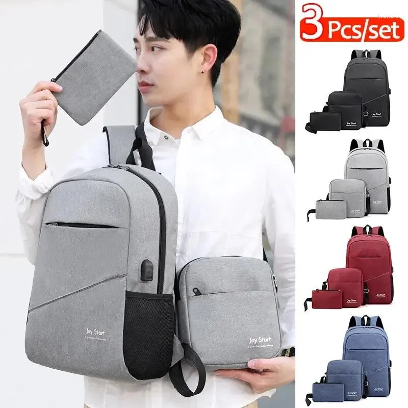 Sacs d'école 3pcs Sac à dos Ensemble Mode Hommes Ordinateur portable Femme Sac à bandoulière Petite poche pour Voyage Business Work College