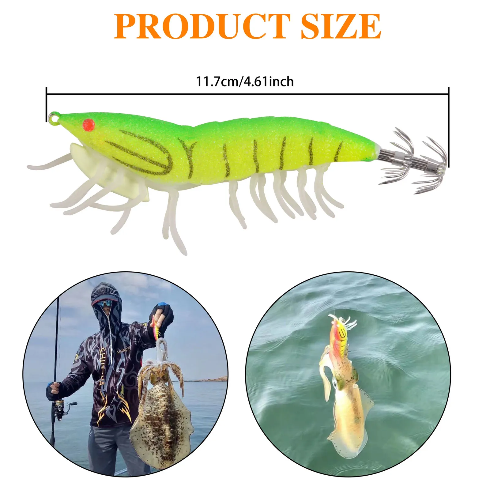 8 Unidades Cebo Artificial Para Pesca De Calamar - Señuelos De Camarón Con Gancho, 7-8 Cm, Ideal Para Agua Salada Y Pesca Nocturna