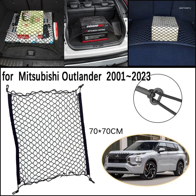 Car Organizer Trunk Network Mesh For Mitsubishi Outlander Accessories 2024 Luggage Fixed Hook Elastic Storage Cargo Net Organize 2001-2024