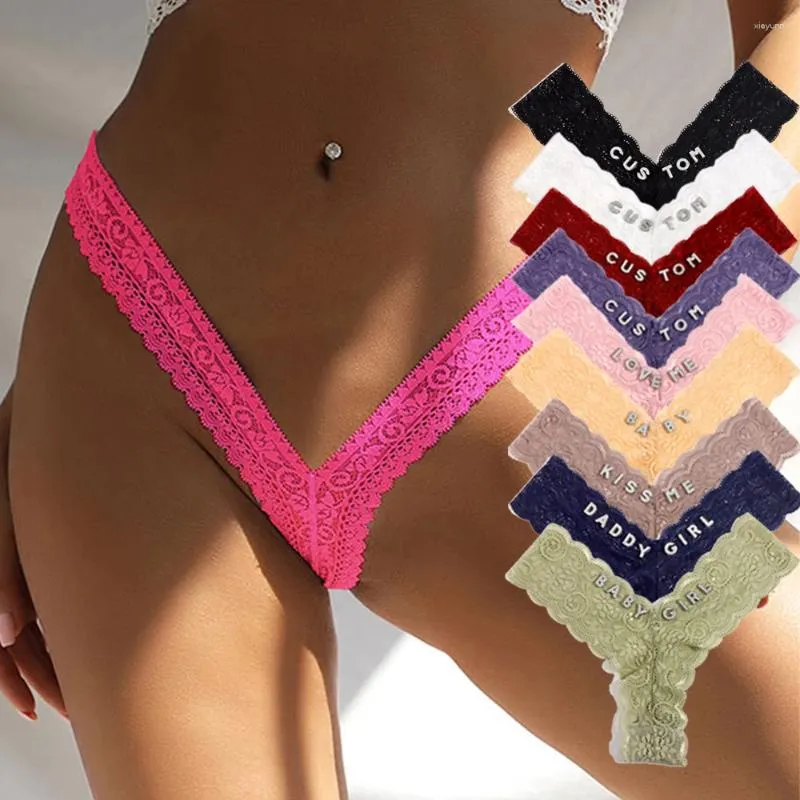 Kobiety majtki niestandardowe kobiety koronkowe stringi v-string nazwa DIY Crystal Letter Bikini Low talii bieliznę żeńskie majtki bielizny