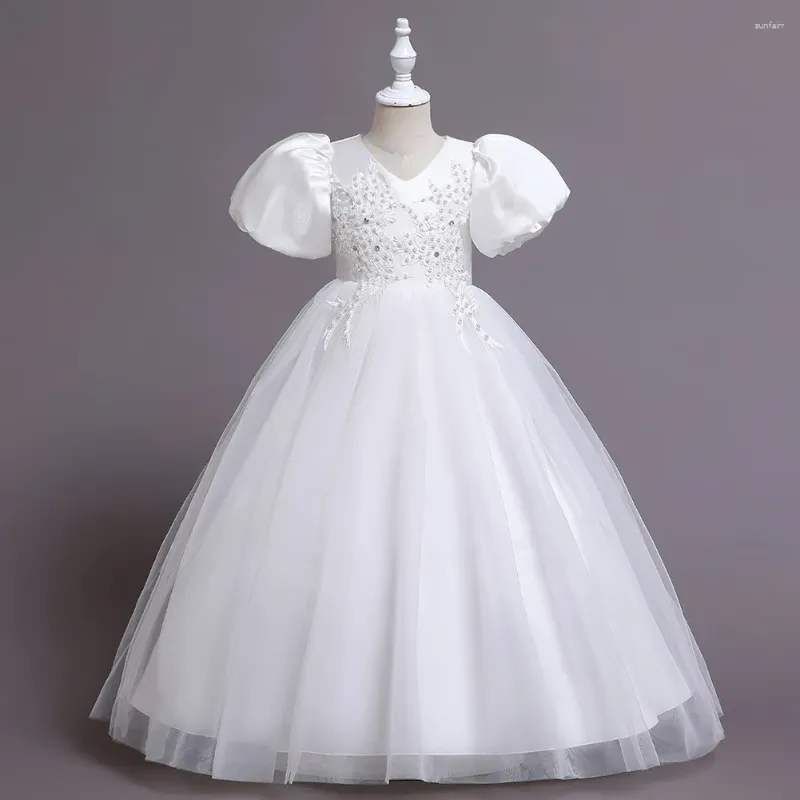 Girl Dresses Teenager Girls Princess Dress Wedding Birthday Party Prom Gown Children Clothing Fashion Beaded Puff Sleeve Kids Long 10Y