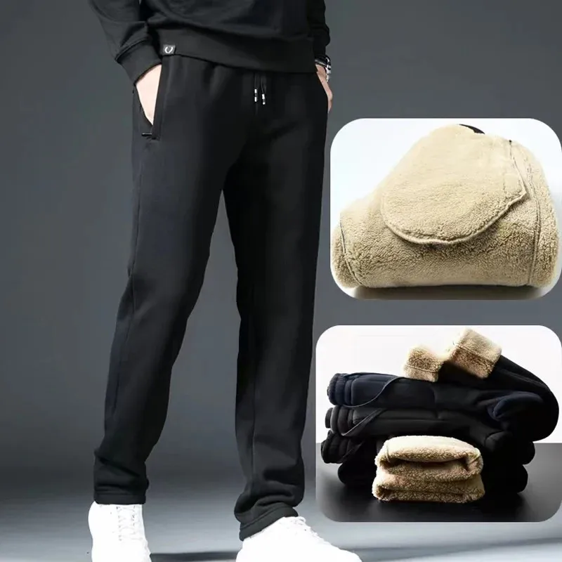 Mens Winter Lambswool Warm Cotton Sweatpants Outdoor Leisure Thickened Jogging Drawstring Pants High Quality Men 240130