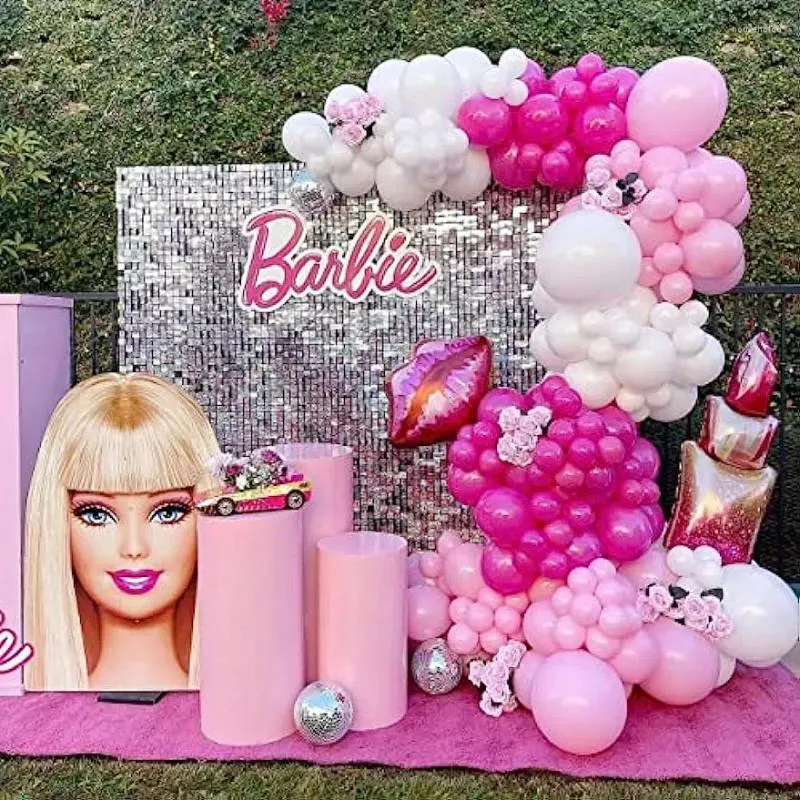 Party-Dekoration, 128-teiliges rosa Ballon-Kranz-Bogen-Set, weiß, mit herzförmigem Lippen-Lippenstift, Mädchen-Geburtstags-Prinzessin