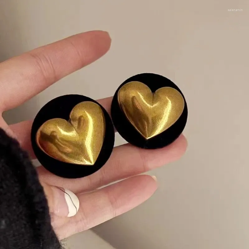 Boucles d'oreilles Vintage rondes couleur or, cœur, grand noir Boho pour femmes, bijoux ethniques, cadeau de fête élégant, 2024