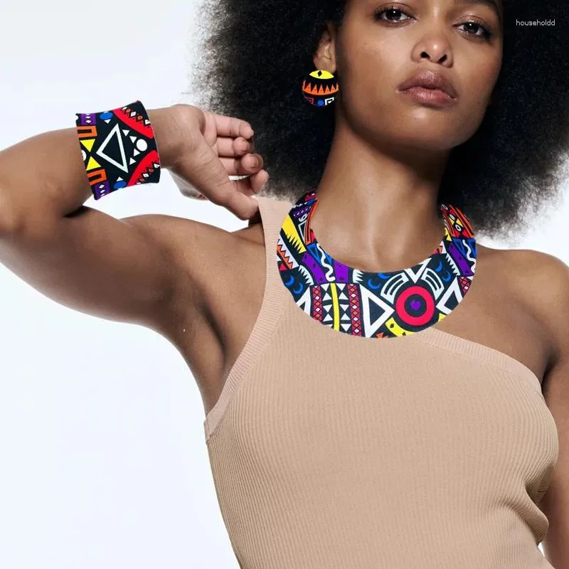 Necklace Earrings Set Fashion African Choker For Women Ethnic Wedding Jewelry Exaggerated Bracelet