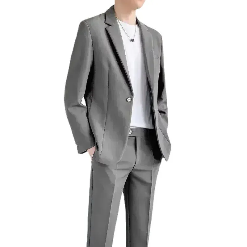 S5XL Högkvalitativ herrdräkt Gentlemen Simple Business Casual Fit Suits 2 Pieces Set Classic Solid Color Jacket Blazer Pants Y240125