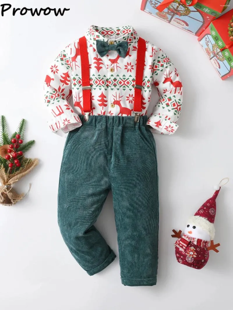 衣類セットProwow 0-5y Baby Kids Christmas Clossion Outfit for Boys XmasプリントシャツCorduroy Green Pants Children Costume