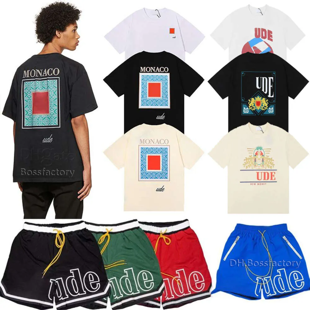 Designer t-shirts rhude mens shorts strand korta byxor kvinnor bomull korta ärmar skjortor casual tshirt mångsidiga tees skjorta snabb torkning andningsbara nät shorts toppar