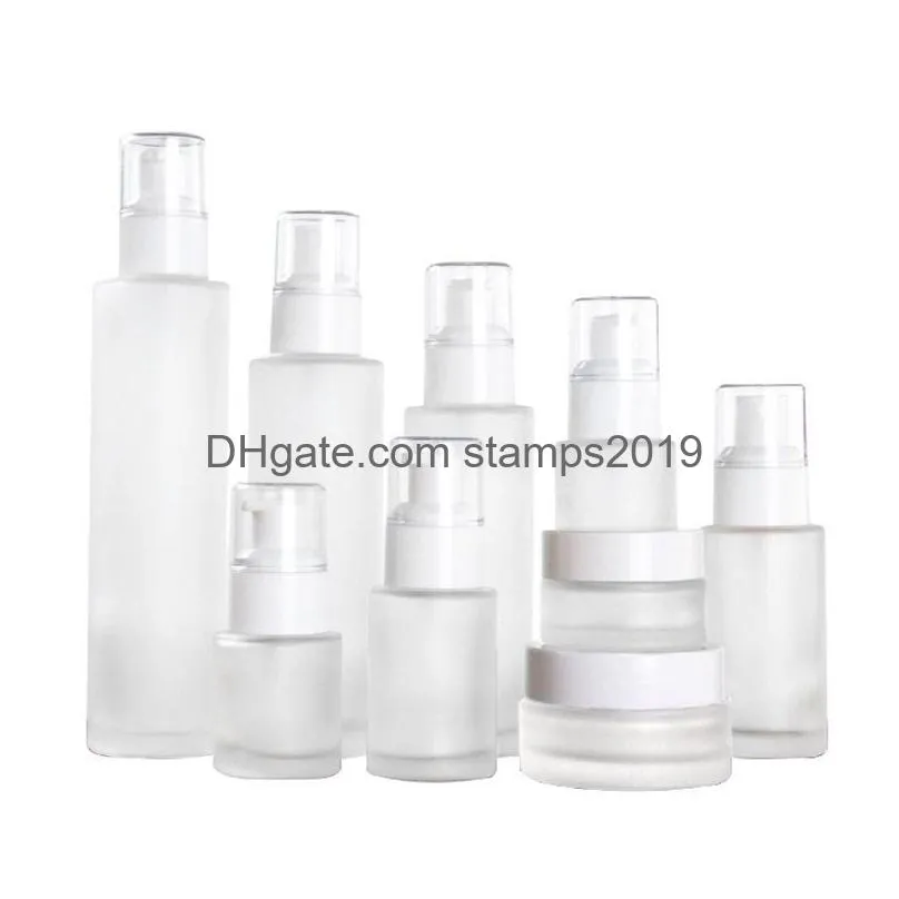 Bouteilles d'emballage en gros 20 ml 30 ml 40 ml 60 ml 80 ml 100 ml 120 ml en verre givré bouteille cosmétique pompe à lotion liquide rechargeable par pulvérisation Dhpd4