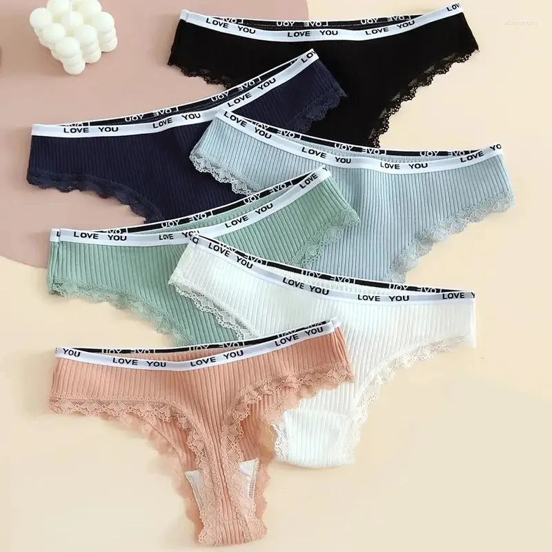 Women's Panties 3Pcs/Lot Women Cotton Thong Sexy Lace Edge Lingerie Low Waist Letter Underwear Ladies Briefs Panty Female