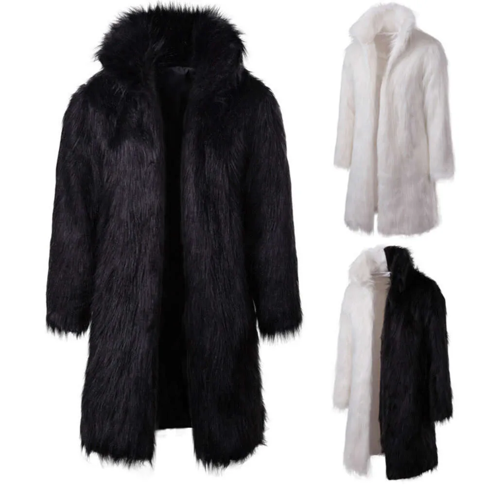 Mens Winter Imitation Fur Coat Black and White Fashion Personality Casual Long 9YB3