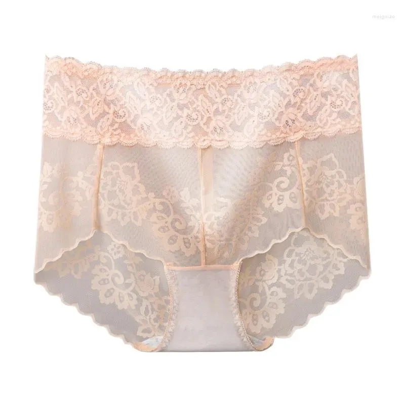 Women's Panties 3PCs Sexy Lace Women Ladies Mid Waist Purified Cotton Briefs Transparent Mesh Plus Size Lingerie Underwear