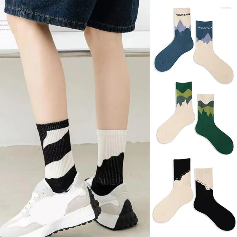 Chaussettes pour hommes mi-tube imprimé femmes coton peigné créatif rue mode tendance sport couple style japonais coréen