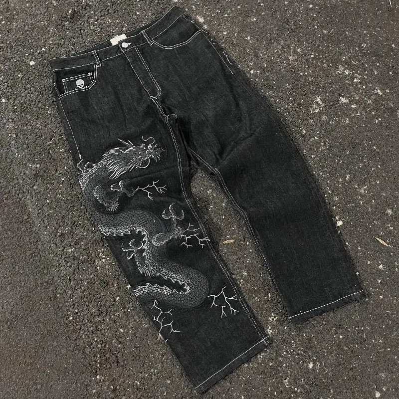 Amerikaanse High Street Print Jeans Mannen Y2K Goth Harajuku punk trend Brede voet jeans paar casual losse mode broek 240119