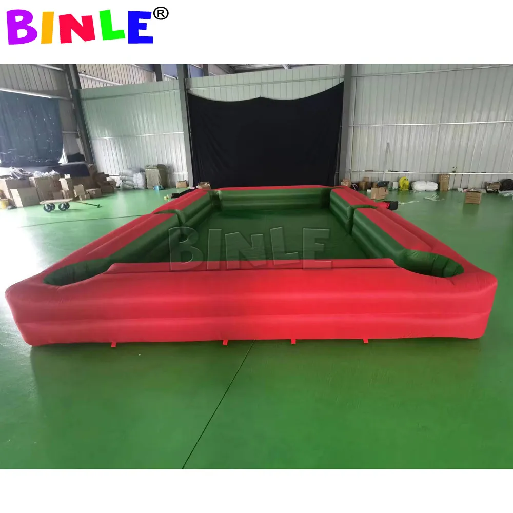 Partihandel 10x5m (33x16.5ft) Röd jätte Uppblåsbar snookerbord Uppblåsbar snooker fotbollsplan Soccer biljettbord för inomhus utomhus interaktivt spel